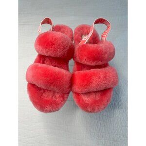 Ugg Womens SZ 8 Fluff Yeah Slide Slippers Pink Shearling Open Toe Indoor/Outdoor
